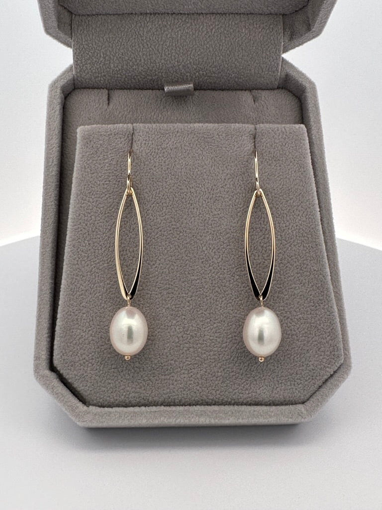 Oval Link Pearl Drop Earrings