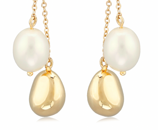 Pearl and Gold Bead Drop Earring