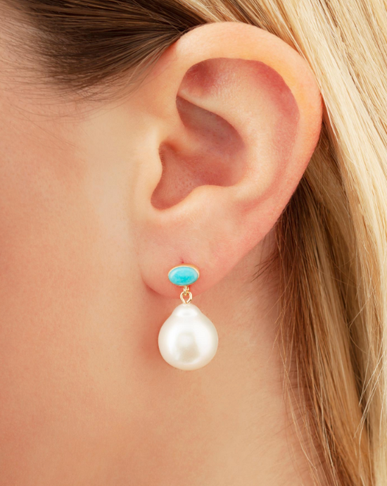 Turquoise and Baroque Pearl Drop Earrings