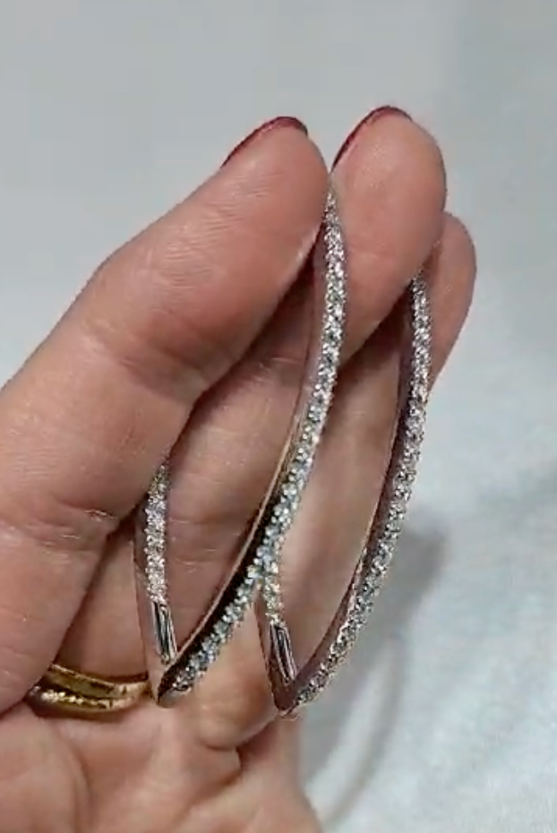 Diamond Pointed Inside Outside Hoops with 2 ctw