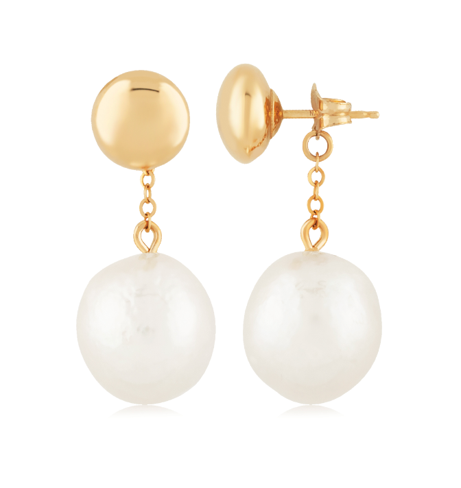 Baroque Pearl and Gold Ball Drop Earrings