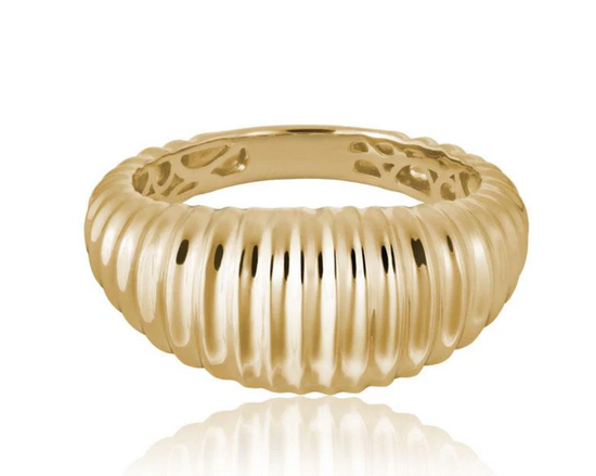 Gold Domed Ring with Vertical Details