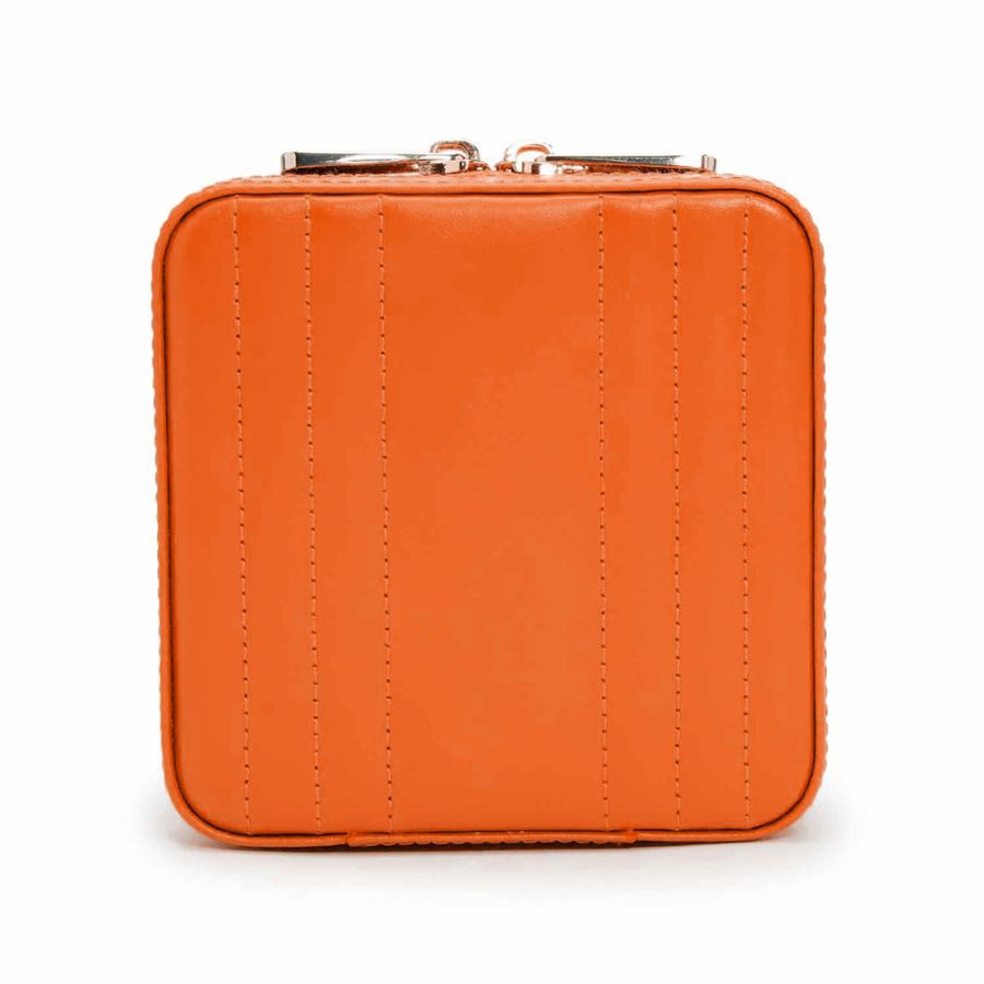 Orange Leather Travel Jewelry Zip Case