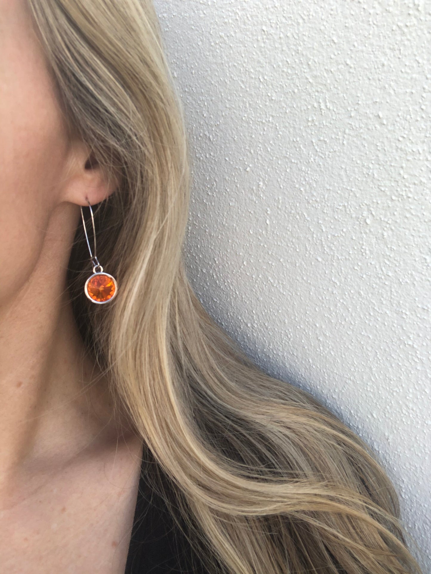 Orange Drop Earrings in White Setting