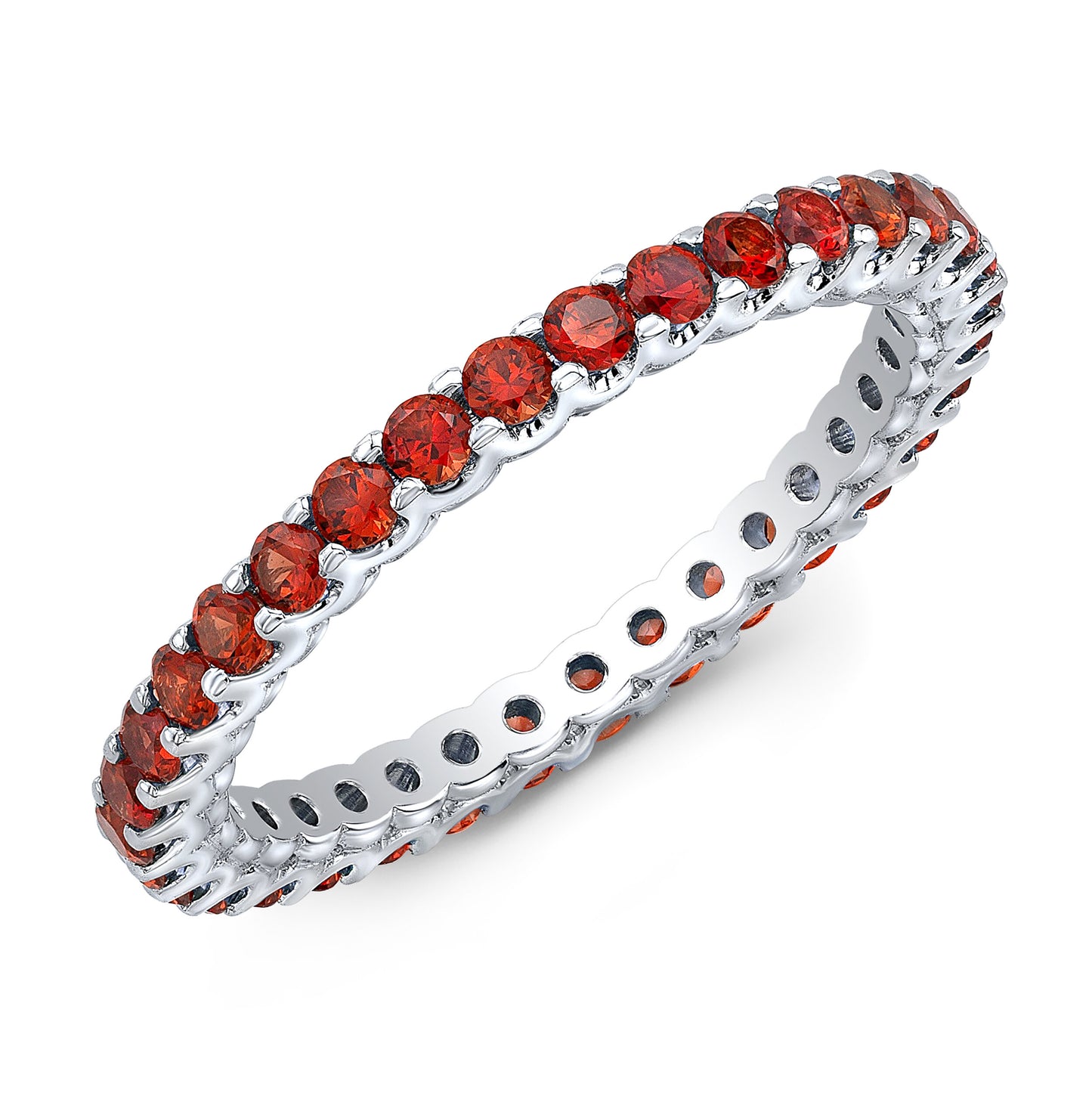 Ruby Single Row Stackable Eternity Band in 18k White Gold