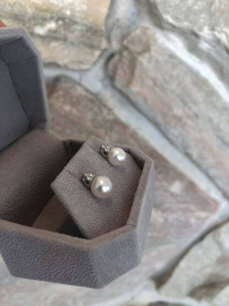 Cultured Freshwater Pearl and Diamond Earrings