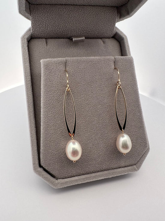 Oval Link Pearl Drop Earrings