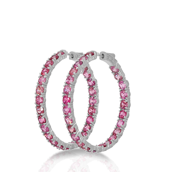 Rare Tanzanian Hot Pink Spinel Hoop Earrings - 11.95 ctw