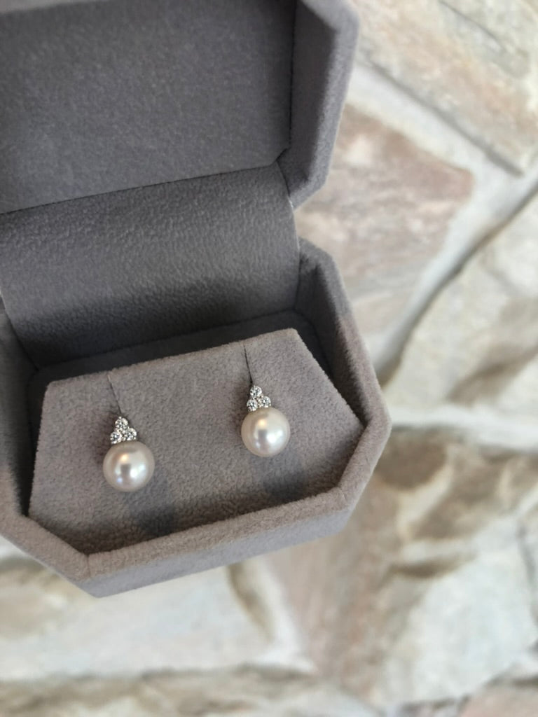 Cultured Freshwater Pearl and Diamond Earrings