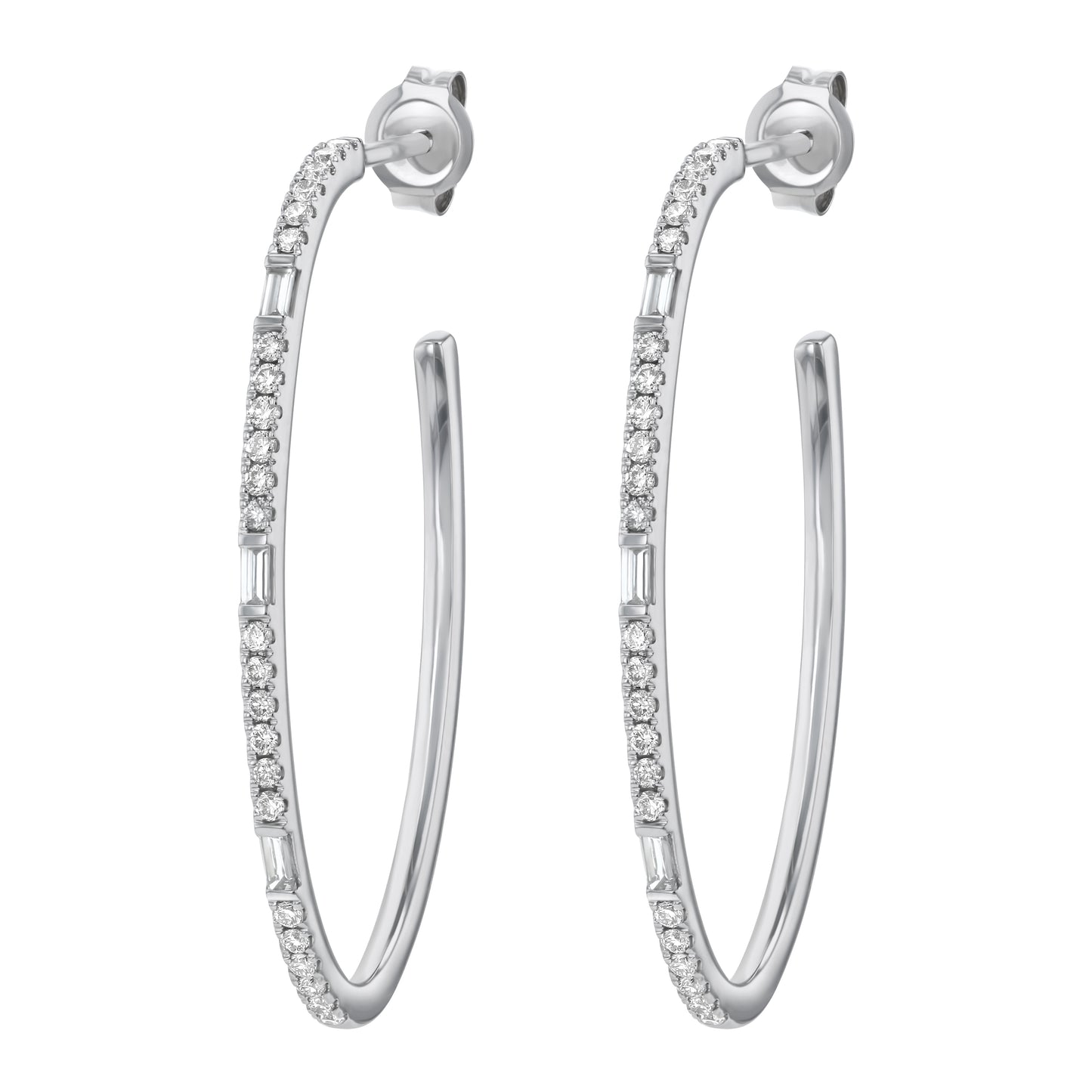 Load image into Gallery viewer, Oval Shaped Hoop Earrings with Round and Baguette Diamonds - .45 ctw
