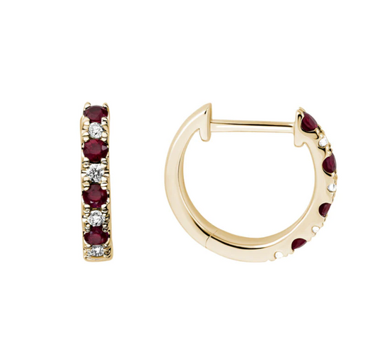 Load image into Gallery viewer, Ruby and Diamond Huggie Earrings
