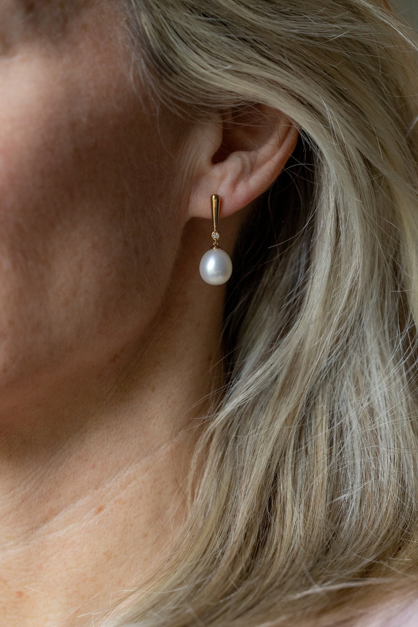 Baroque Pearl Drop and Diamond Earrings