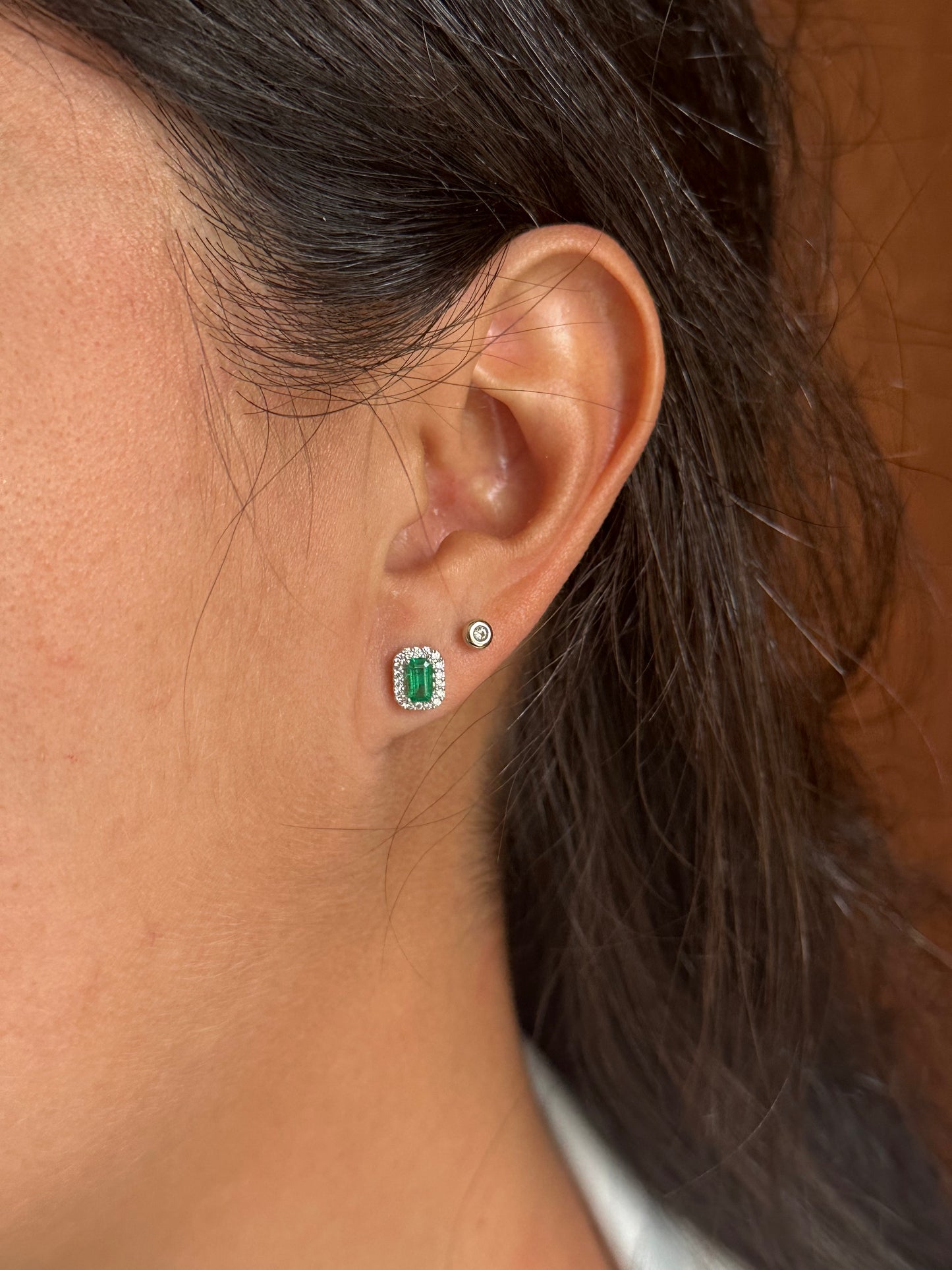 Emerald and Diamond Stud Earrings in Emerald Cut Shape