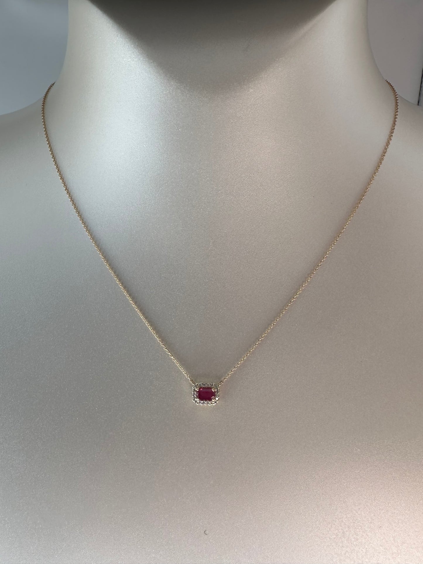 Ruby and Diamond Halo Necklace