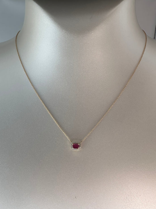 Ruby and Diamond Halo Necklace
