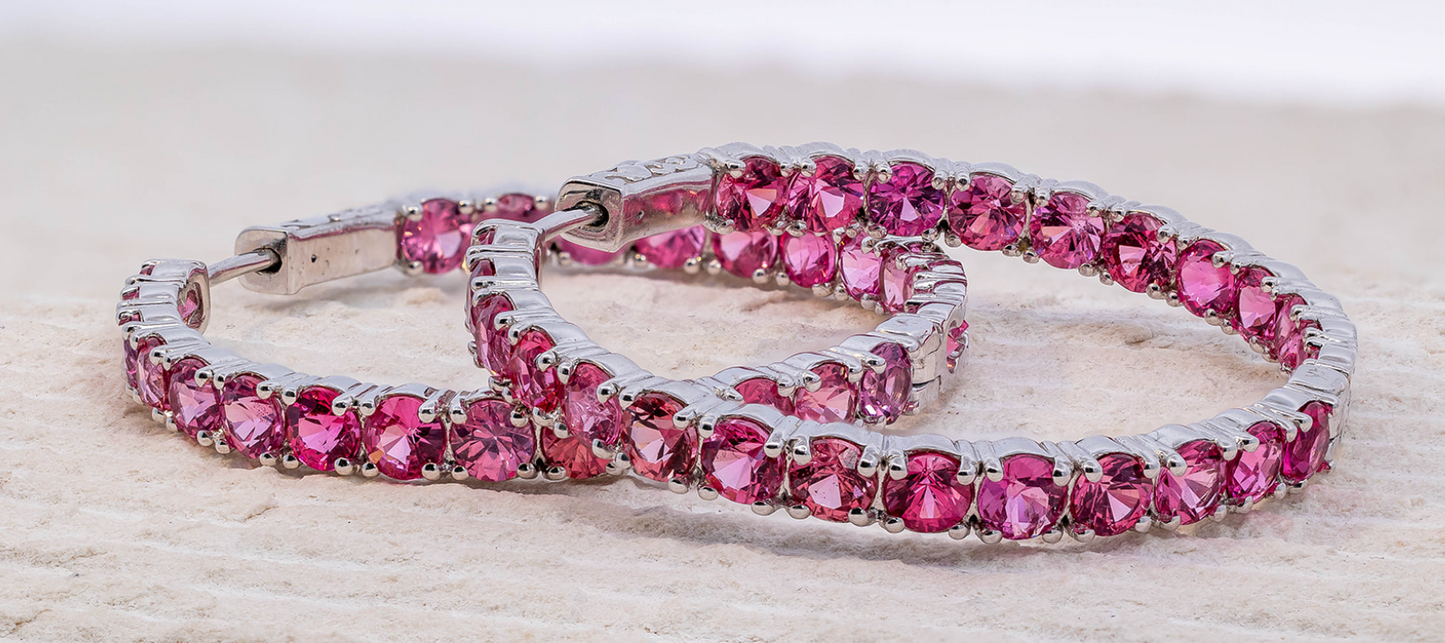 Rare Tanzanian Hot Pink Spinel Hoop Earrings - 11.95 ctw