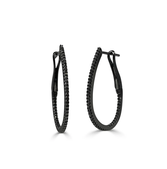 Black Diamond Inside Outside Hoop Earrings - 1" Length