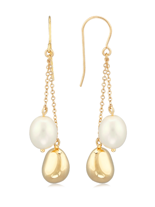 Load image into Gallery viewer, Pearl and Gold Bead Drop Earring
