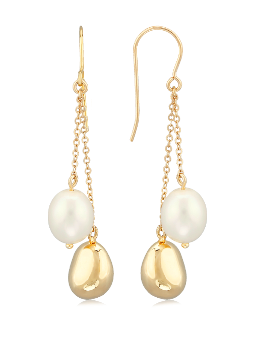 Pearl and Gold Bead Drop Earring