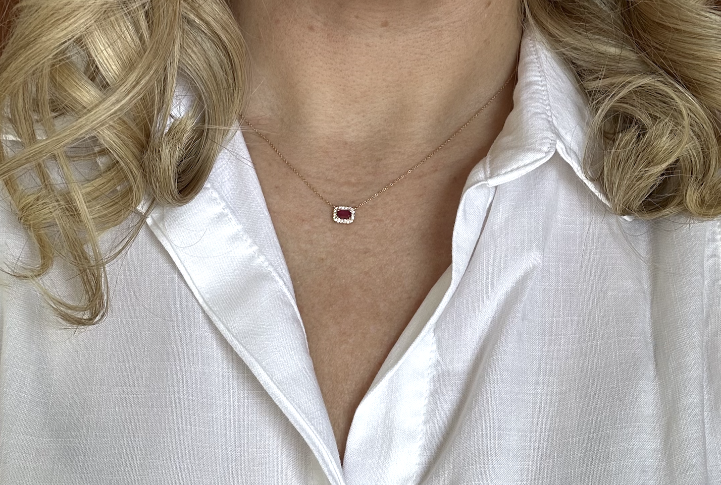 Ruby and Diamond Halo Necklace