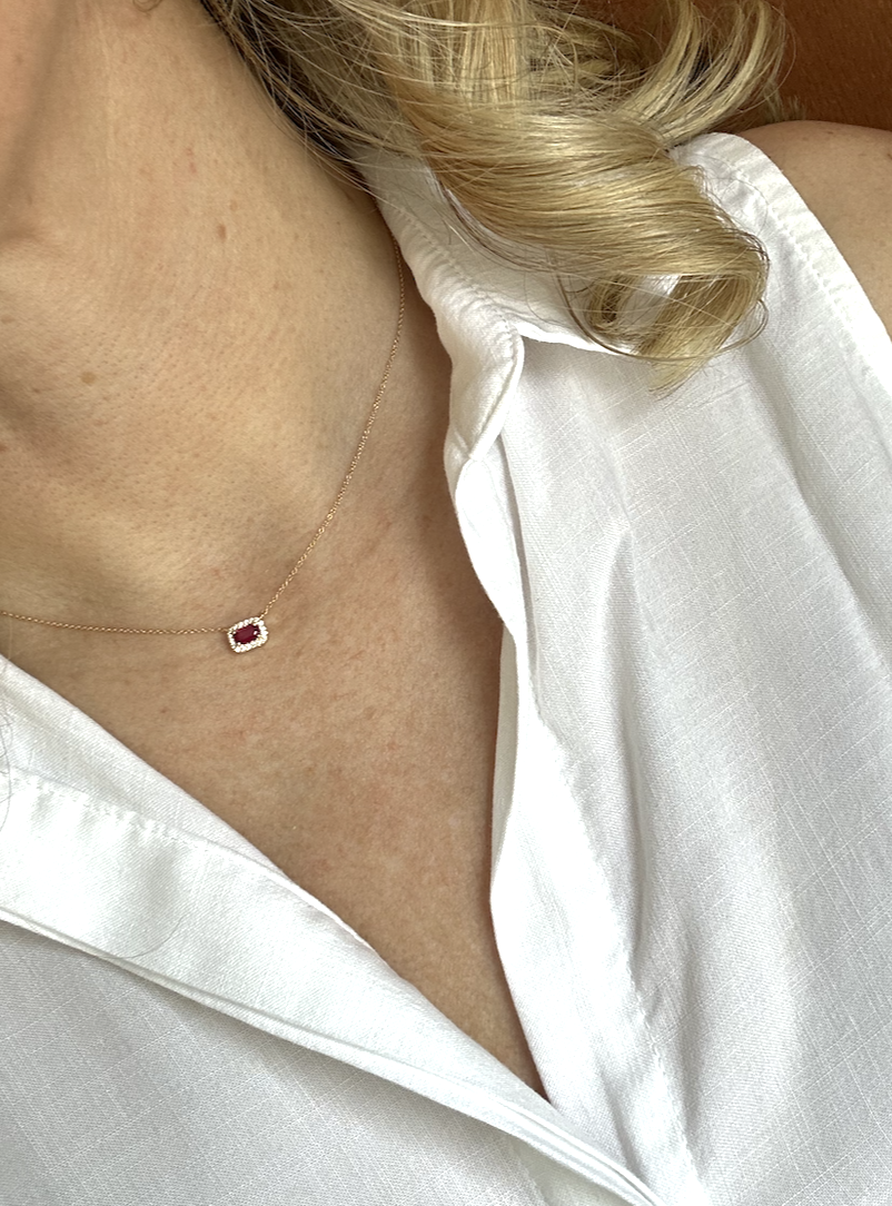 Ruby and Diamond Halo Necklace