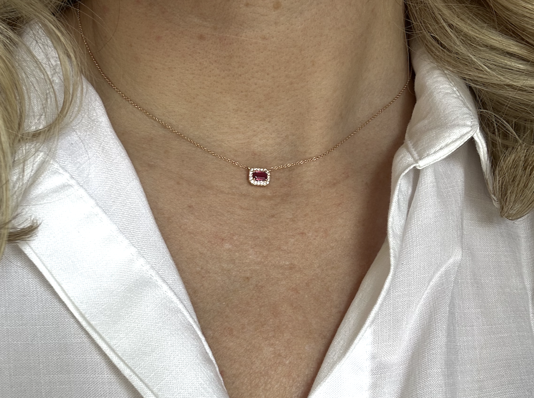 Ruby and Diamond Halo Necklace