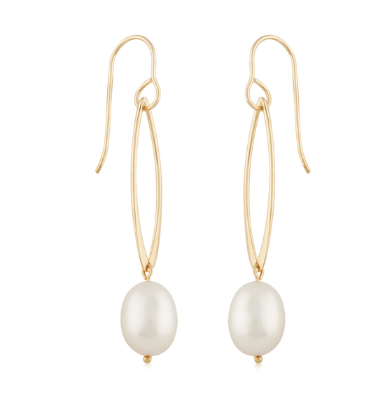 Oval Link Pearl Drop Earrings
