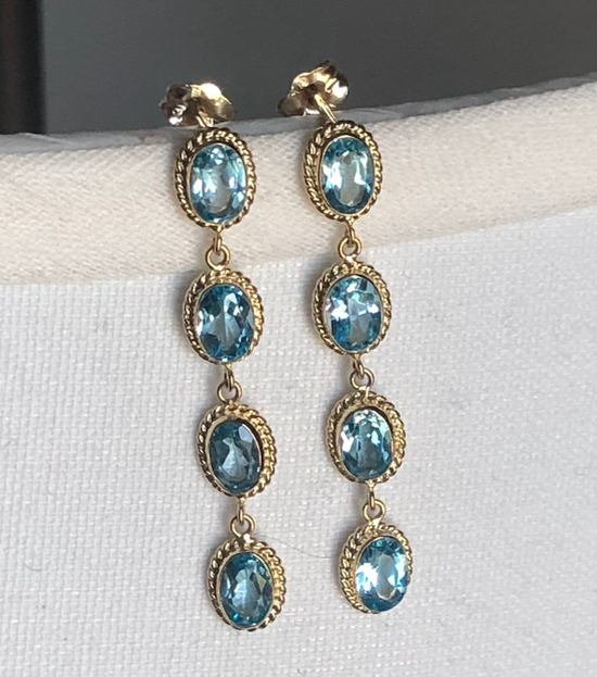 Blue Topaz 4 Stone Drop Post Earrings