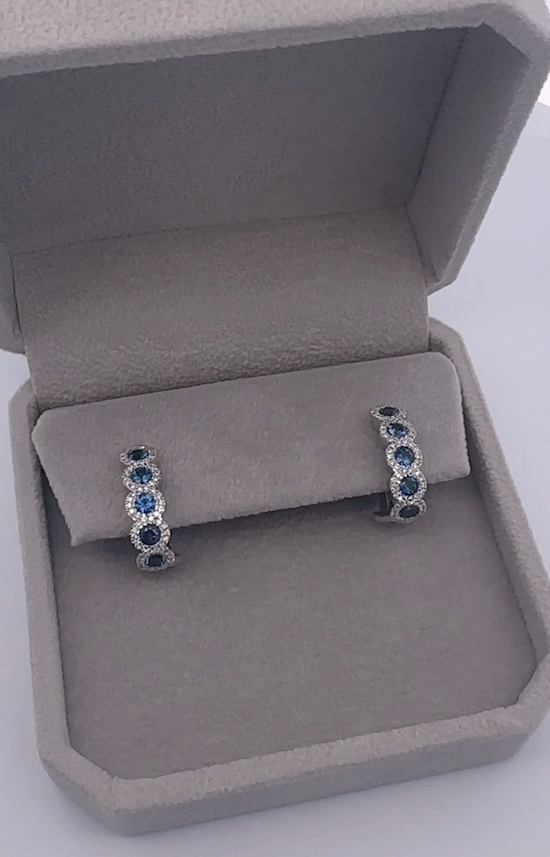 Blue Sapphire and Diamond Lever Back Earrings