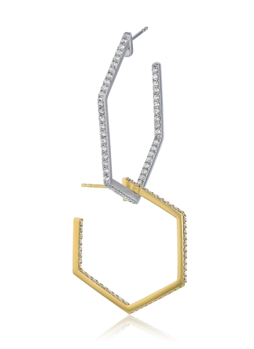 Load image into Gallery viewer, Hexagon Inside Outside Diamond Hoop Earrings - 1 ctw
