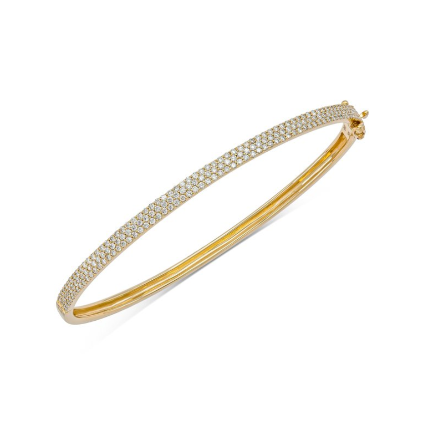 Modern 3 Row Pave Diamond Hinged Bangle