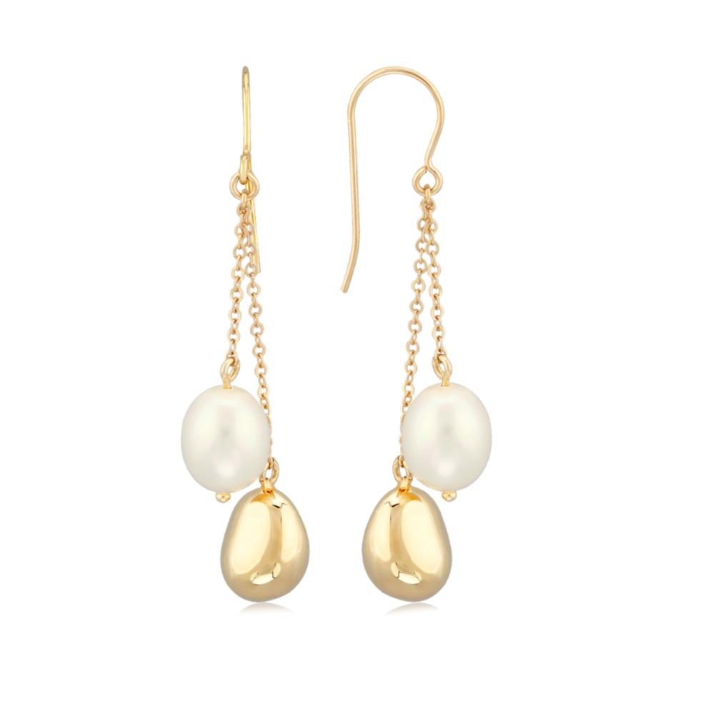 Load image into Gallery viewer, Pearl and Gold Bead Drop Earring
