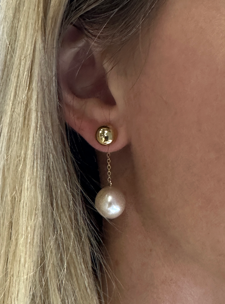 Baroque Pearl and Gold Ball Drop Earrings
