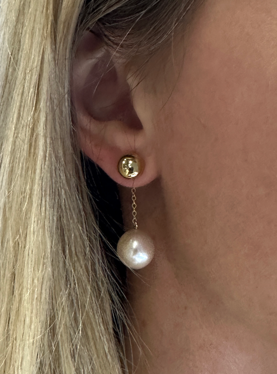 Baroque Pearl and Gold Ball Drop Earrings