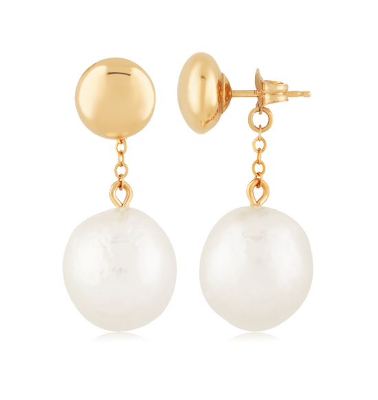 Baroque Pearl and Gold Ball Drop Earrings