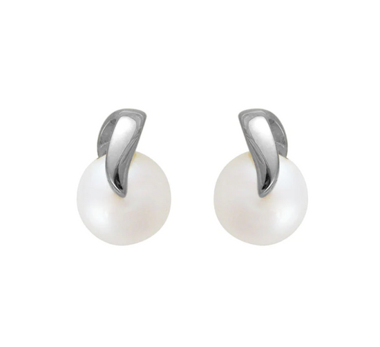 Pearl and Gold Ribbon Stud Earrings