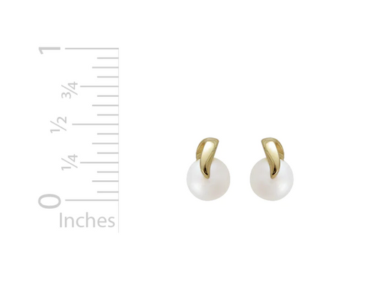 Pearl and Gold Ribbon Stud Earrings