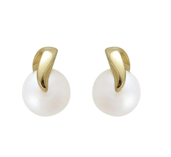 Pearl and Gold Ribbon Stud Earrings