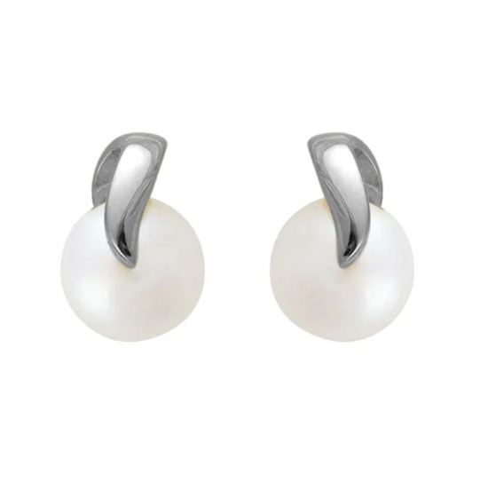 Pearl and Gold Ribbon Stud Earrings