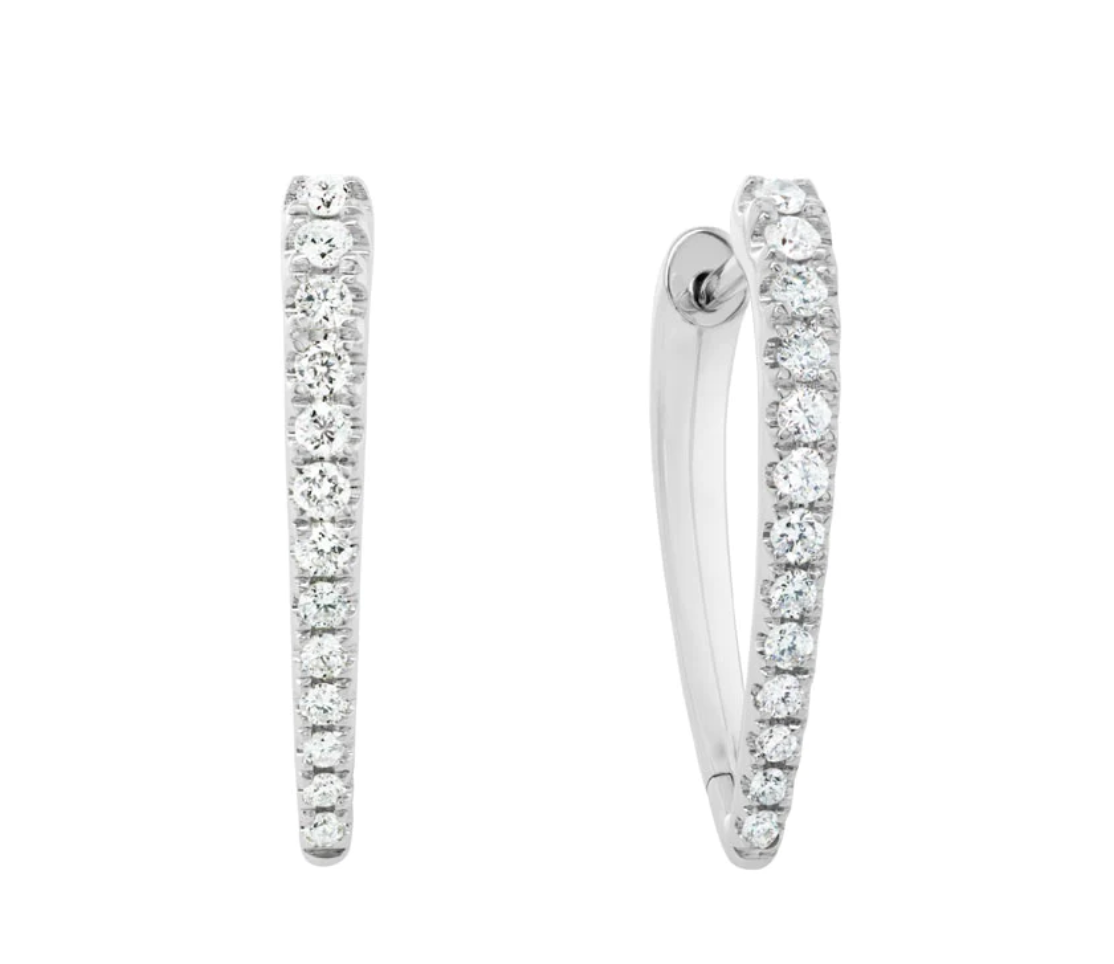Load image into Gallery viewer, Small Diamond Pointed Hoops in White Gold - .36 ctw
