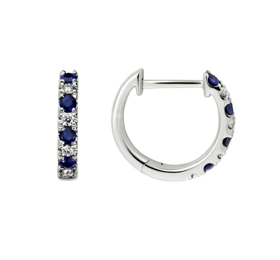 Blue Sapphire and Diamond Huggie Earrings