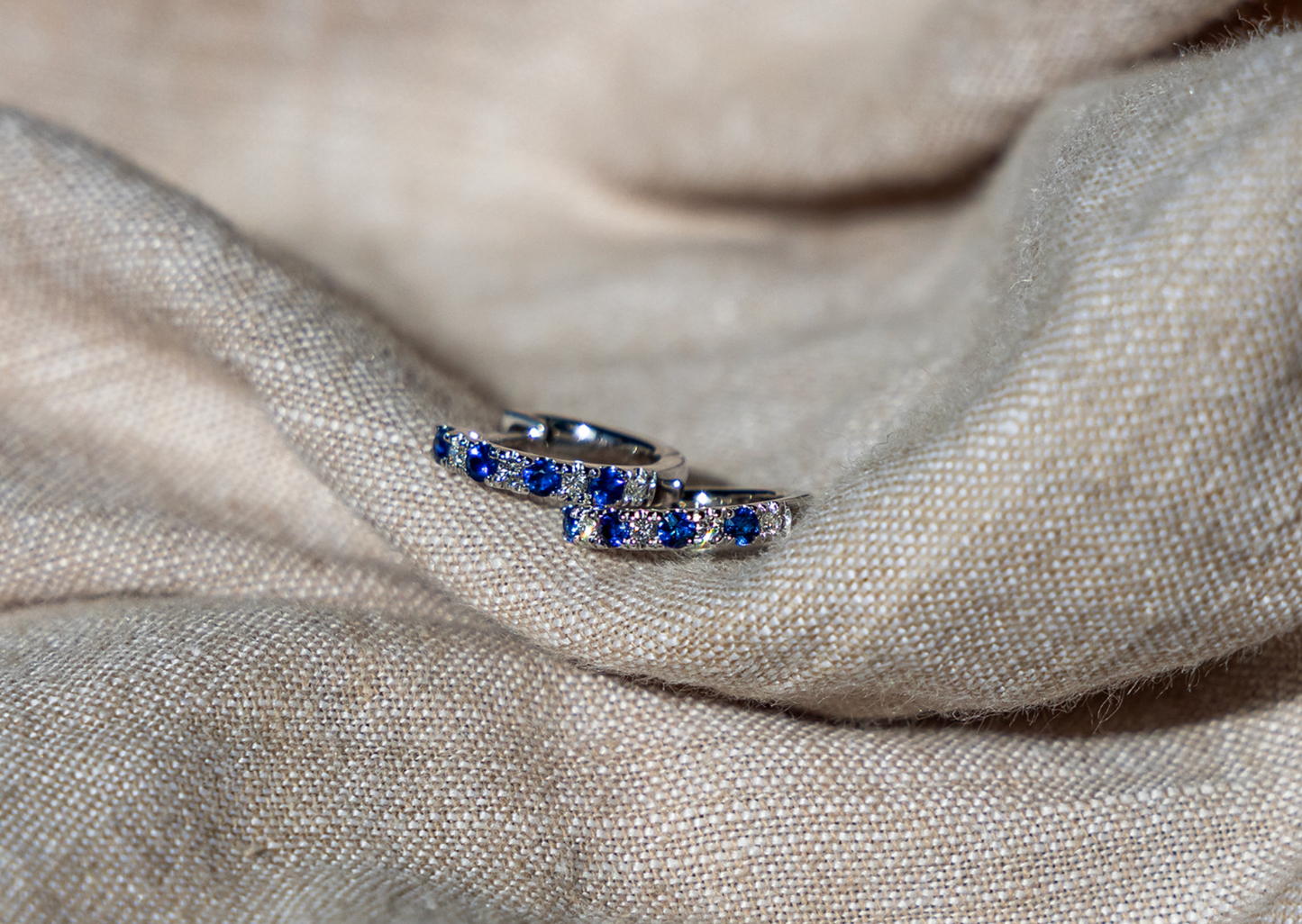 Blue Sapphire and Diamond Huggie Earrings
