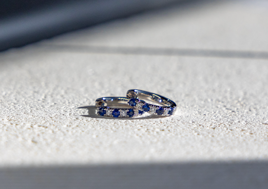 Blue Sapphire and Diamond Huggie Earrings