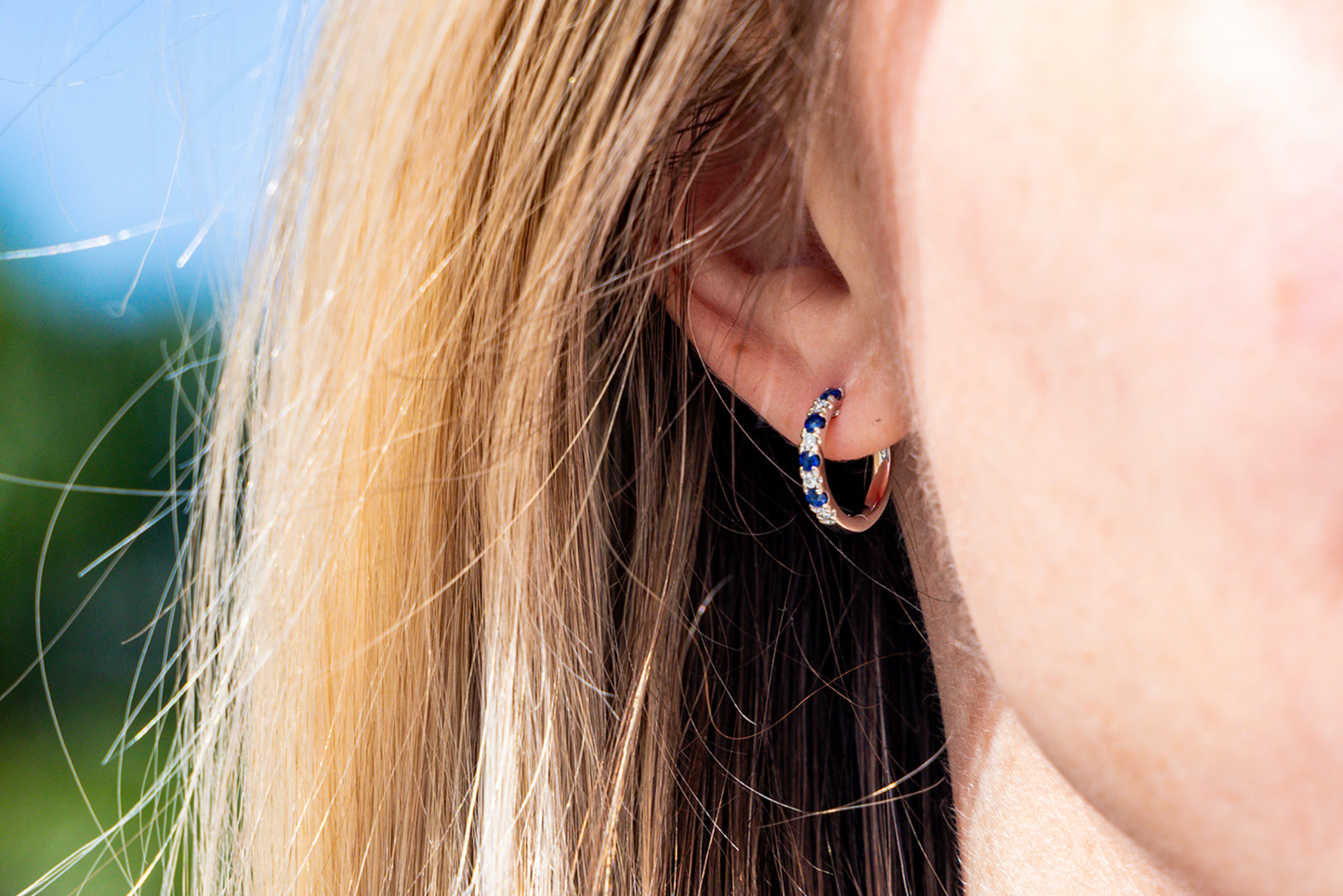 Blue Sapphire and Diamond Huggie Earrings