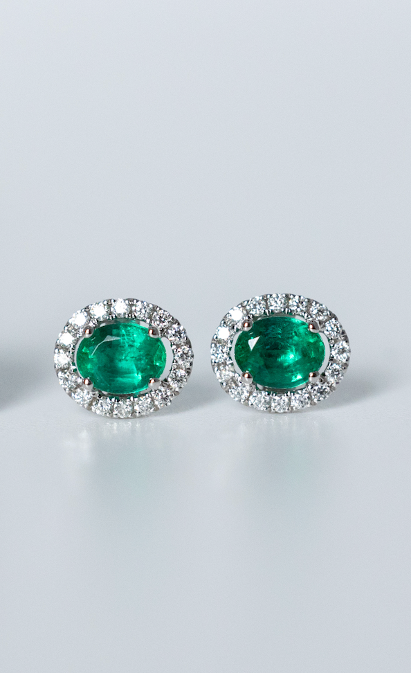 Emerald and Diamond Stud Earrings in Oval Cut Shape