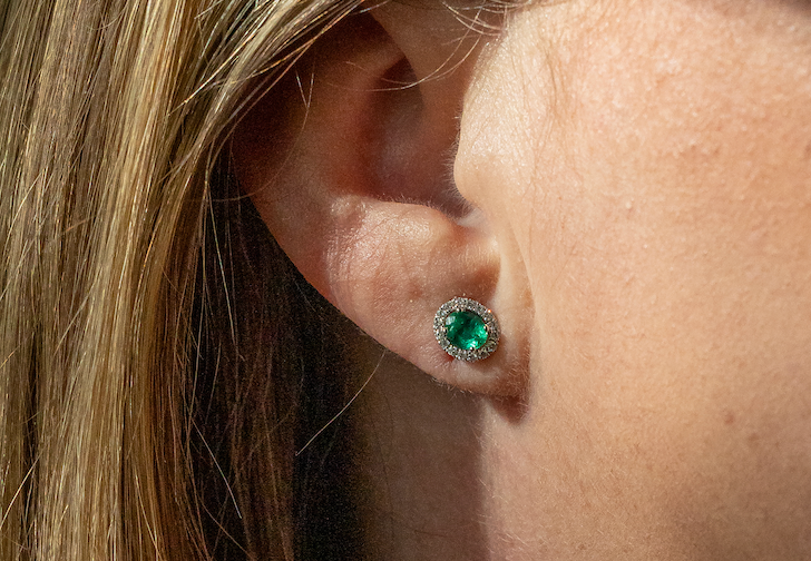Emerald and Diamond Stud Earrings in Oval Cut Shape