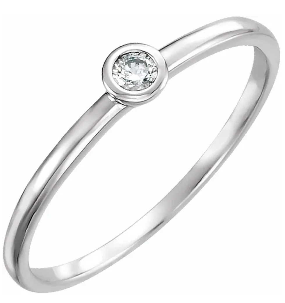 Petite Diamond Bezel Set Stackable Ring in White Gold
