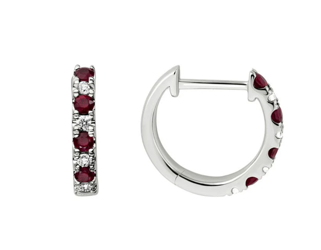 Ruby and Diamond Huggie Earrings