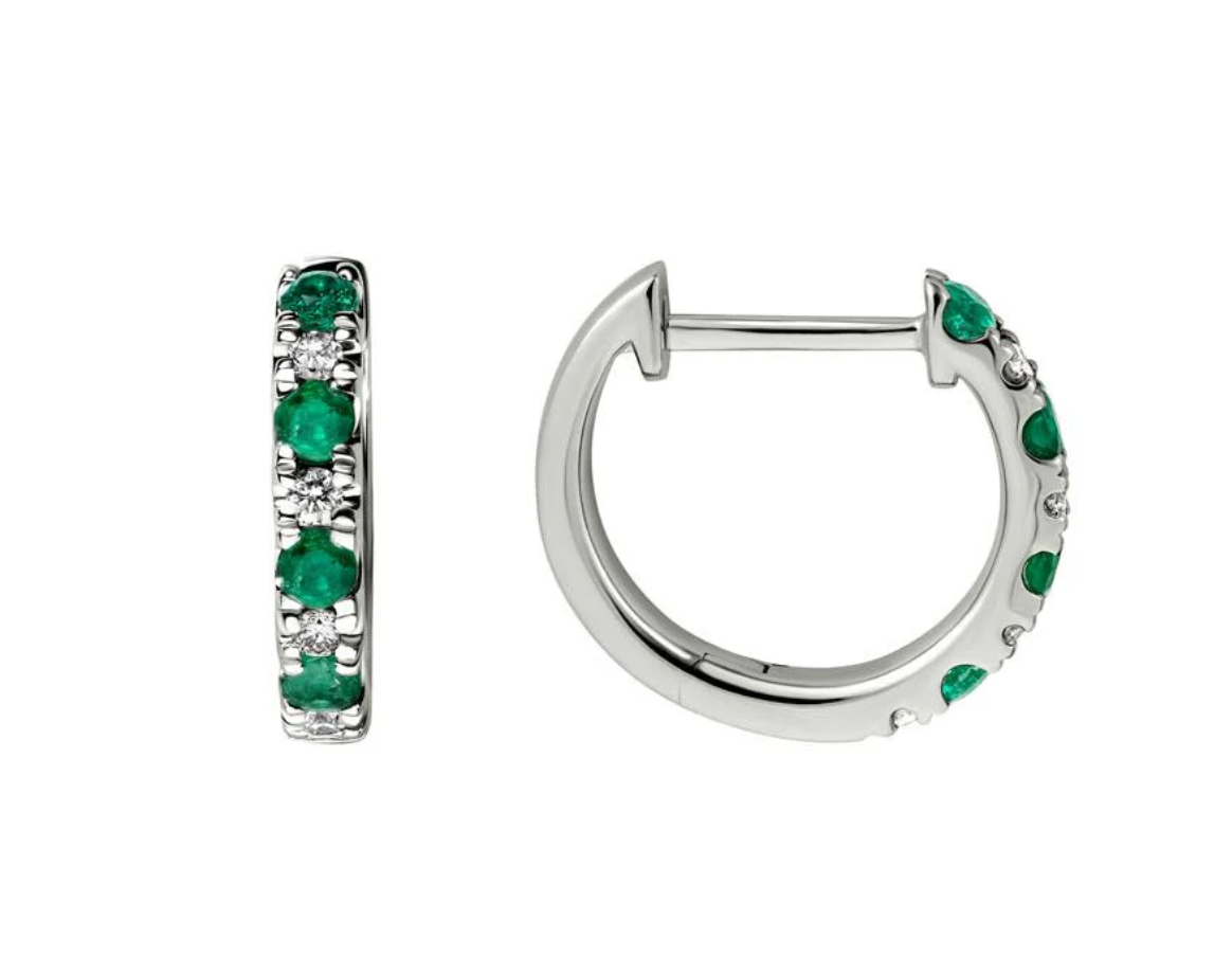 Emerald and Diamond Huggie Earrings