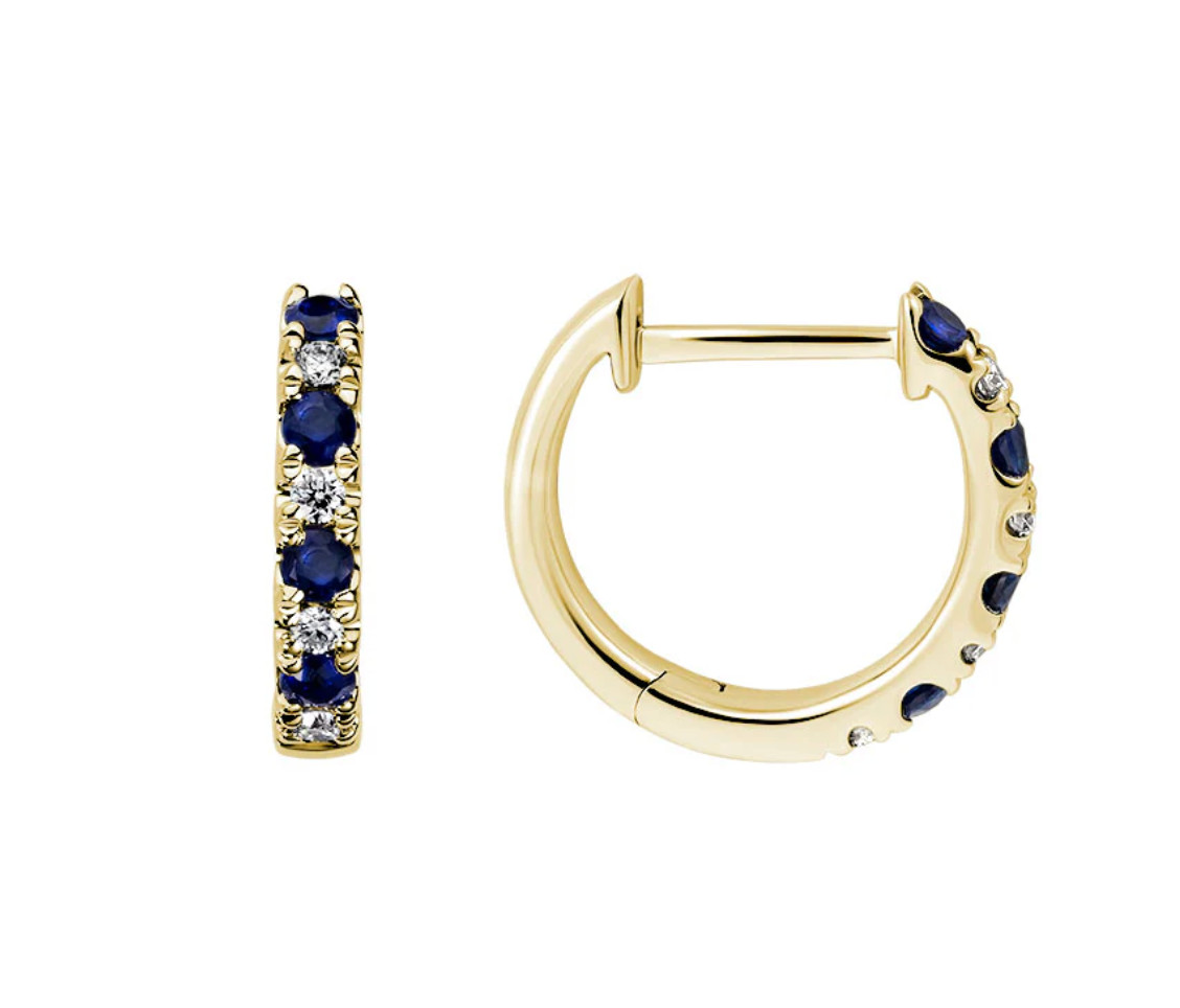 Blue Sapphire and Diamond Huggie Earrings